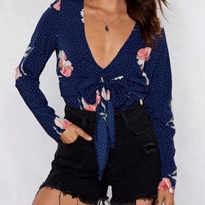 NWT Nasty gal navy blue bodysuit